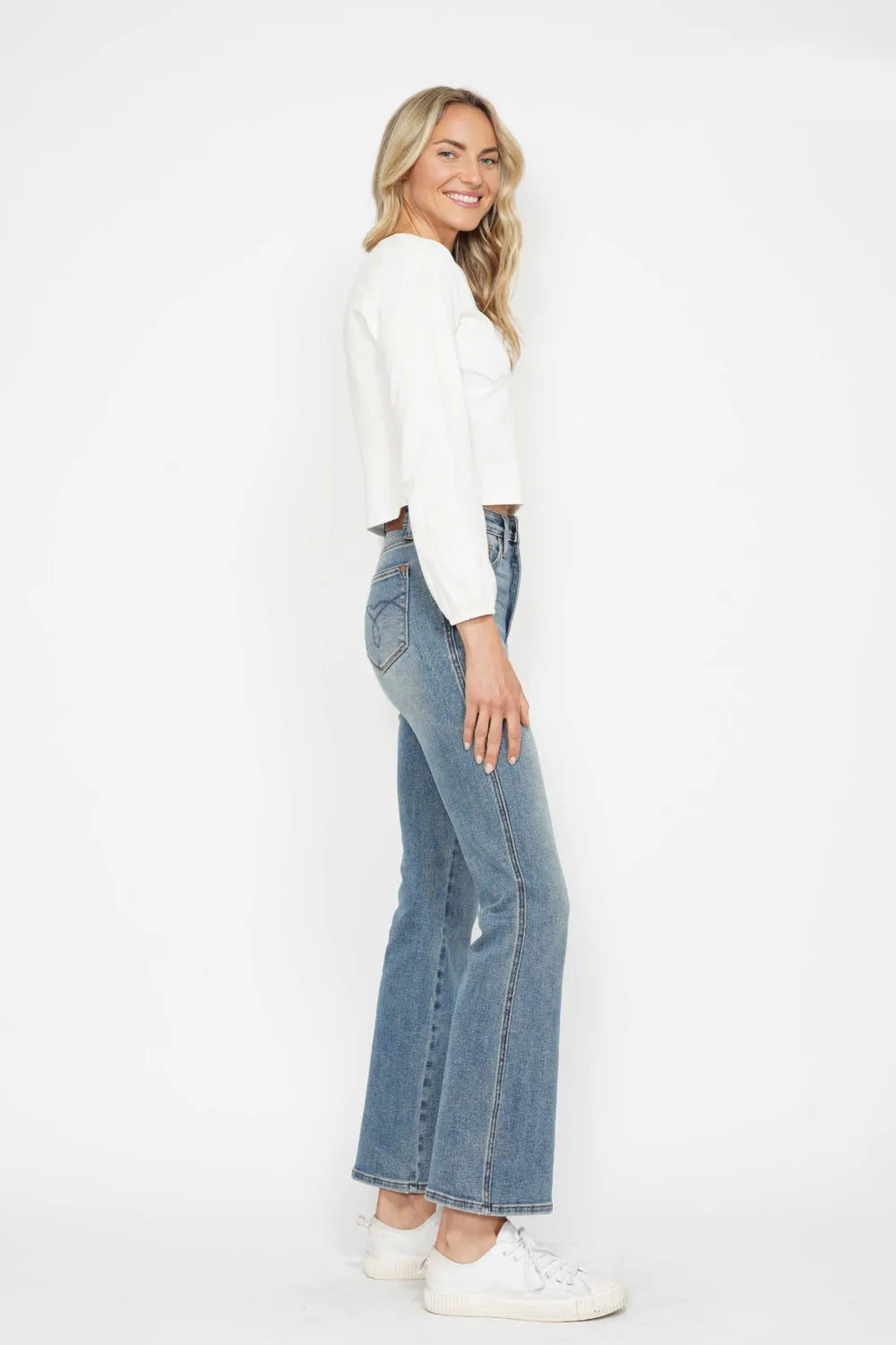 Judy Blue Full Size Tummy Control Back Embroidered Pocketed Bootcut Jeans Plus Size - Alwesbo Fashion