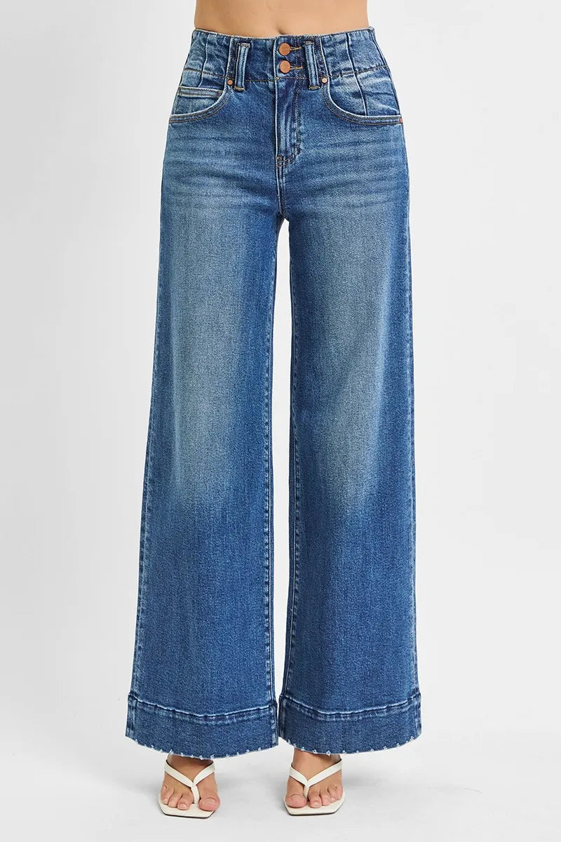 RISEN Full Size High Rise Ankle Wide Seam Detailed Jeans Plus Size - Alwesbo Fashion