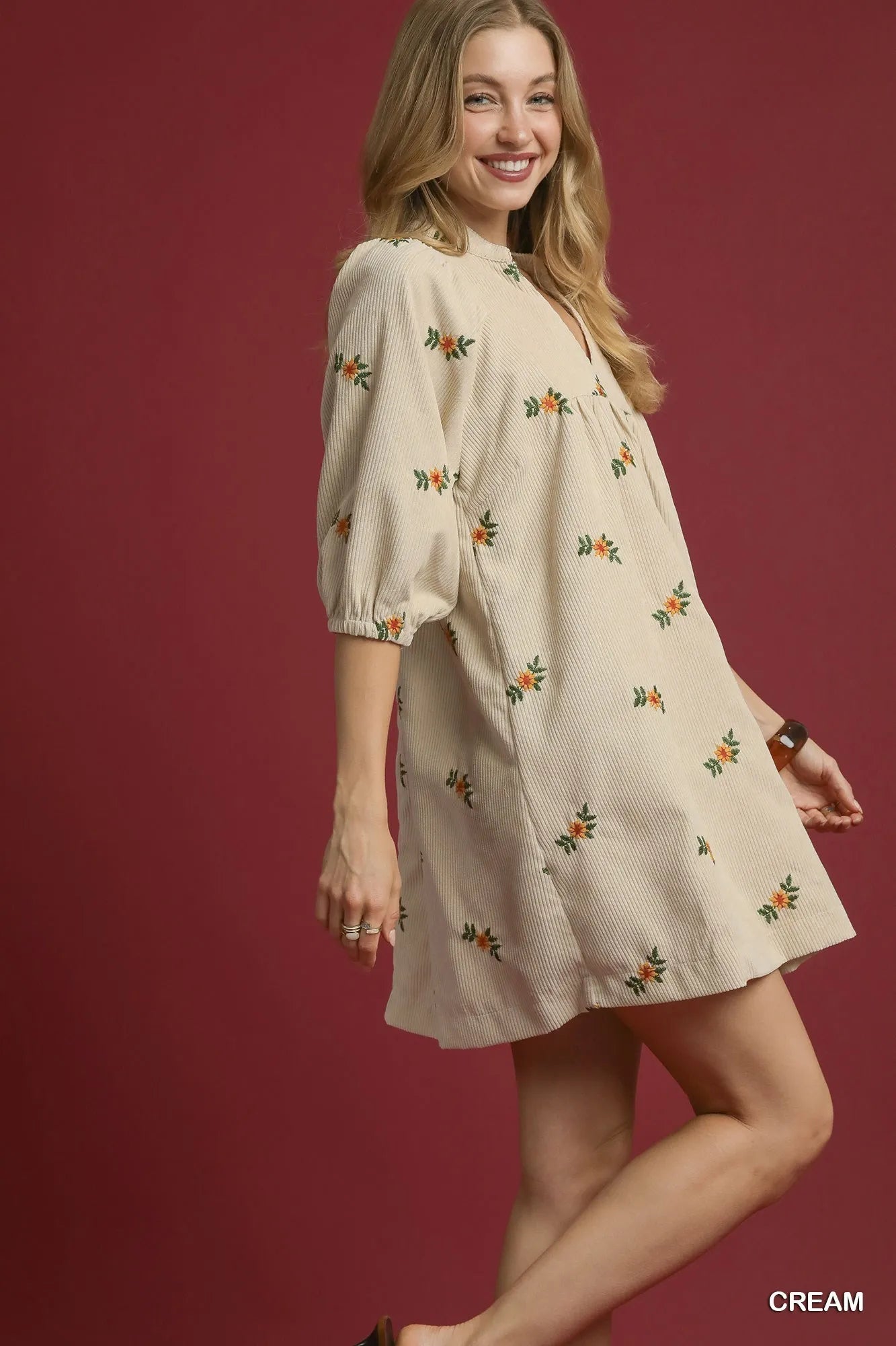 Soft Corduroy Babydoll – Boho Florals, Cozy Vibes “Best Seller Look for Less” - Alwesbo Fashion
