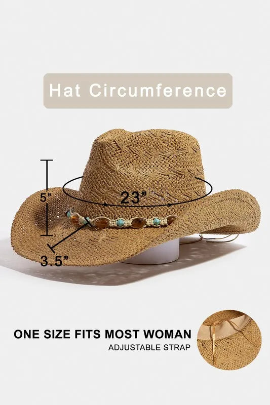 Fame Mixed Beaded And Rope Western Fedora Straw Hat - Alwesbo Fashion