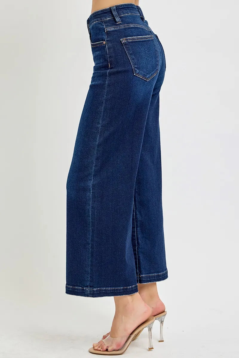 RISEN High Rise Crop Wide Jeans - Alwesbo Fashion