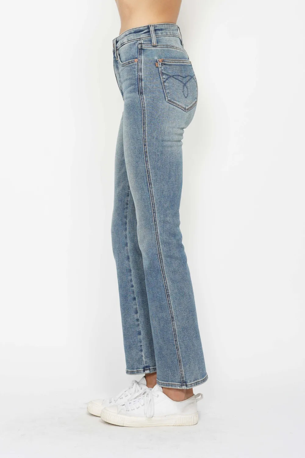 Judy Blue Full Size Tummy Control Back Embroidered Pocketed Bootcut Jeans Plus Size - Alwesbo Fashion