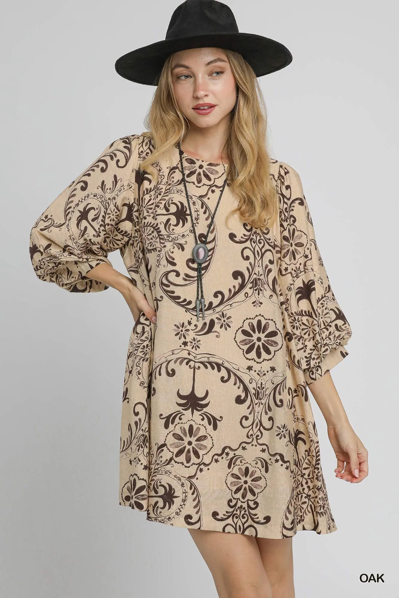 Boho Chic Printed Mini Dress with Balloon Sleeves - Alwesbo Fashion