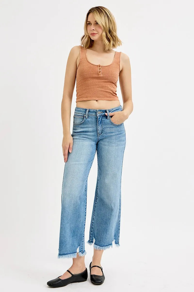 RISEN Full Size Mid Rise Crop Wide Leg Jeans Plus Size - Alwesbo Fashion