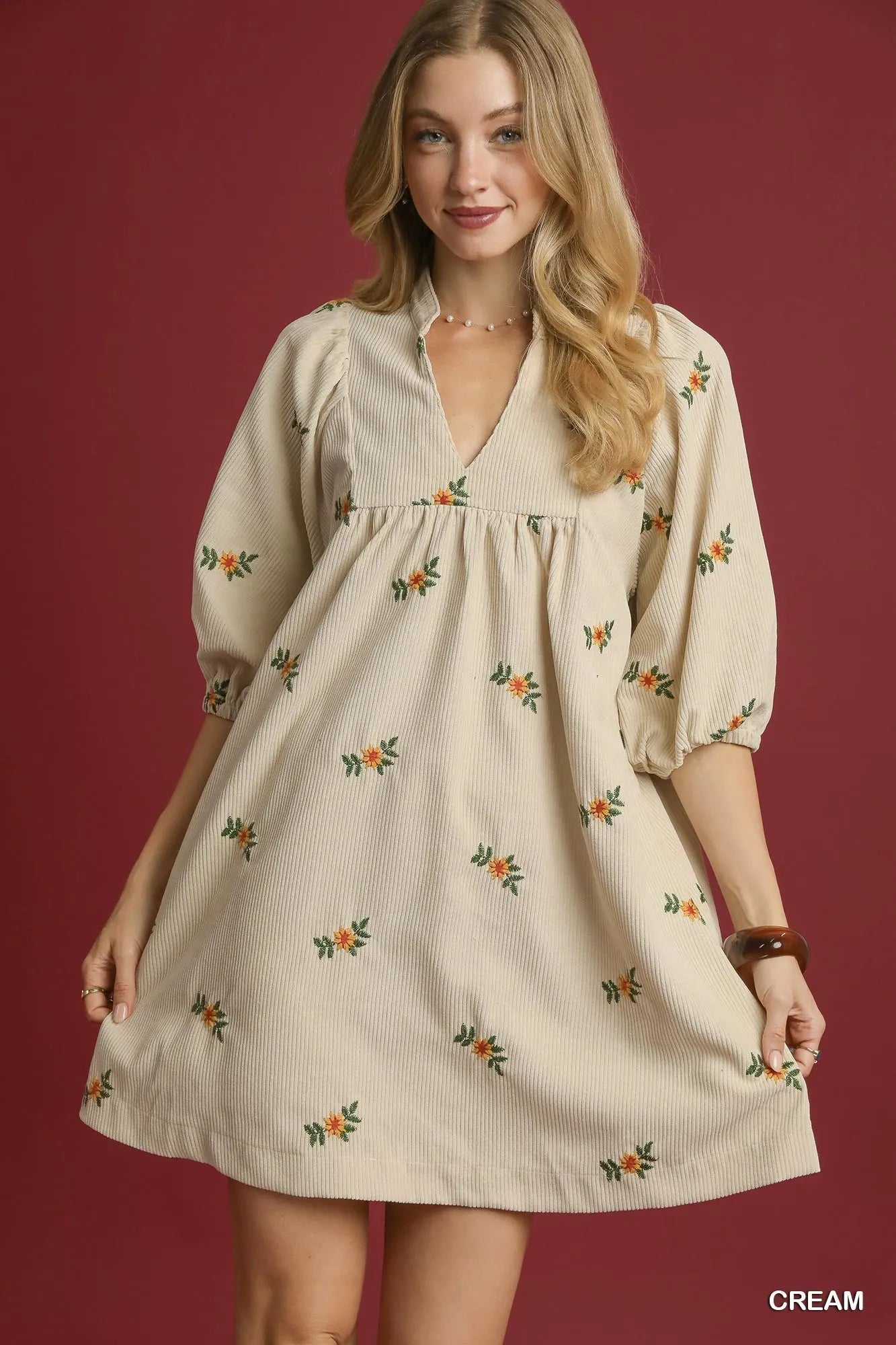 Soft Corduroy Babydoll – Boho Florals, Cozy Vibes “Best Seller Look for Less” - Alwesbo Fashion