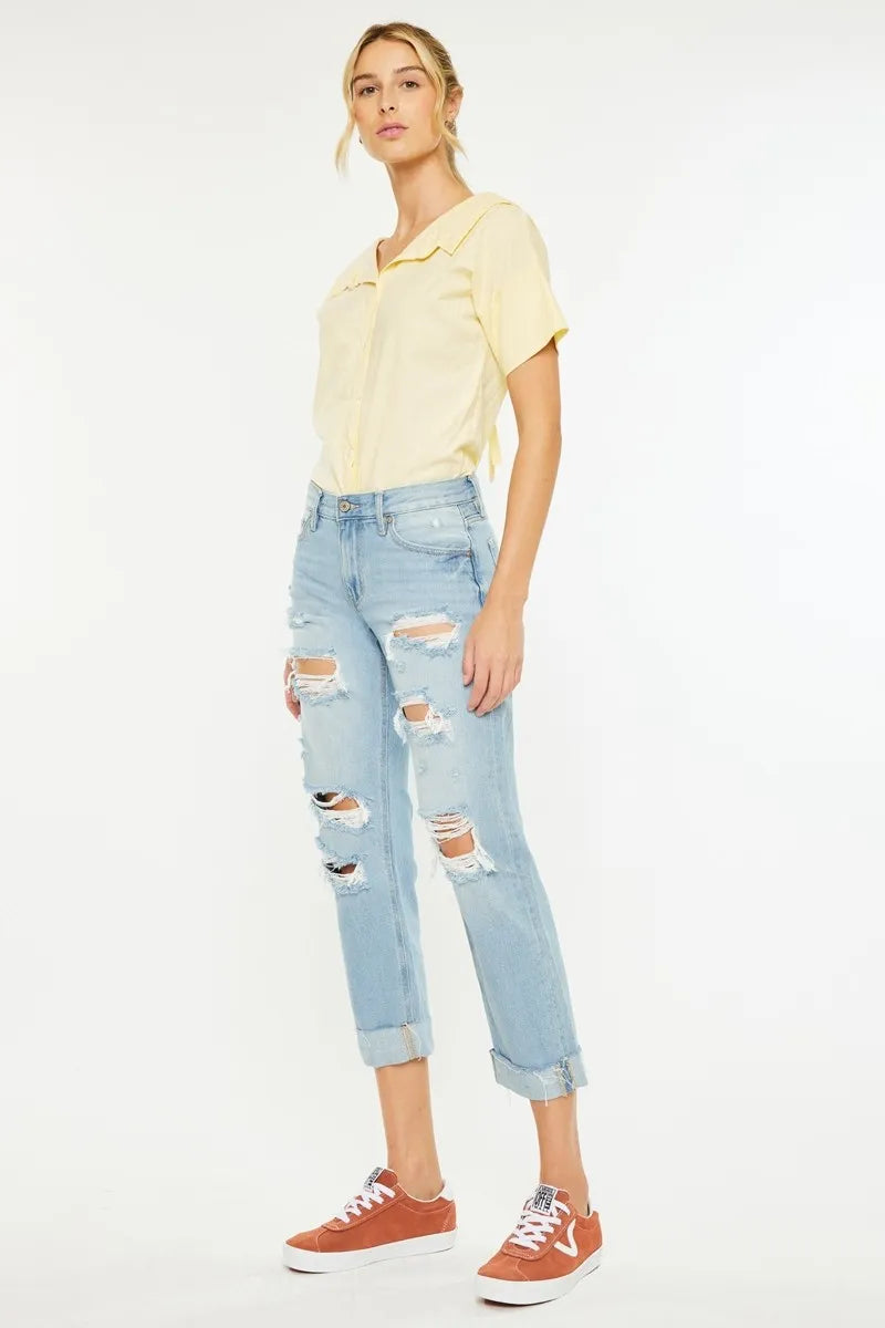 Kancan Mid Rise Distressed Boyfriend Jeans - Alwesbo Fashion