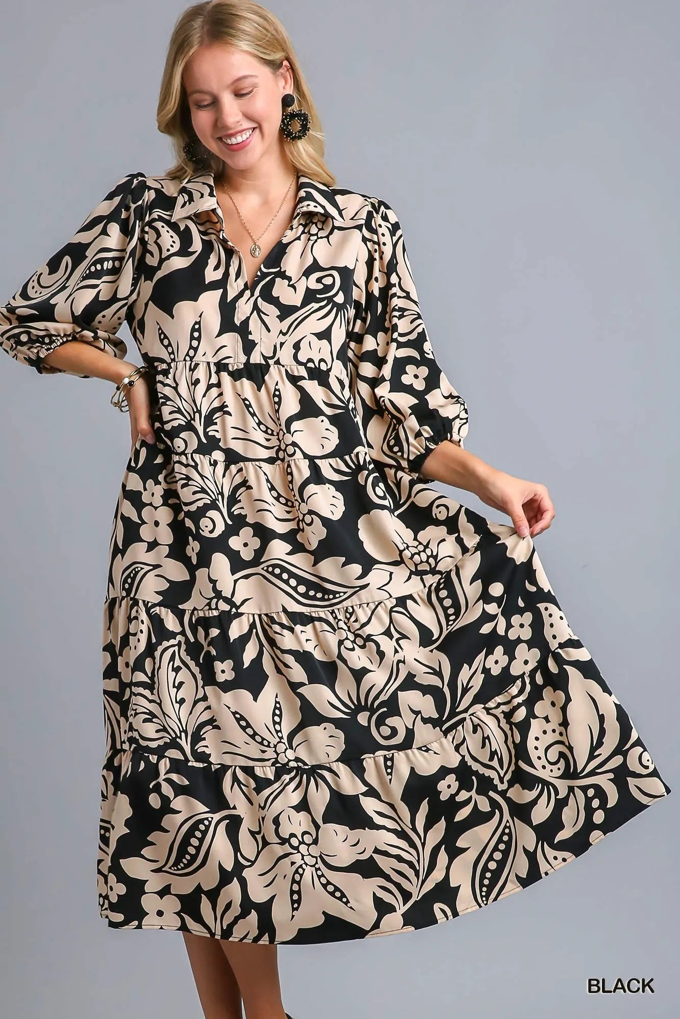 Floral Print Tiered Midi Dress for Women - Alwesbo Fashion