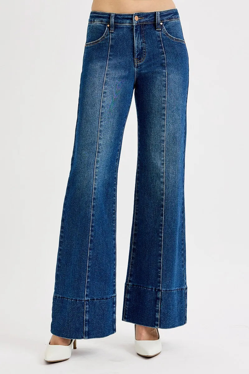Plus Size Tummy Control Mid Rise Ankle Wide Flare Jeans - Alwesbo Fashion