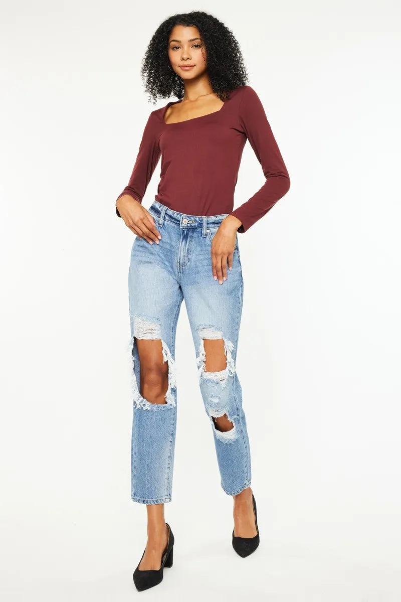 High Rise Distressed Boyfriend Jeans for Women - Alwesbo Fashion