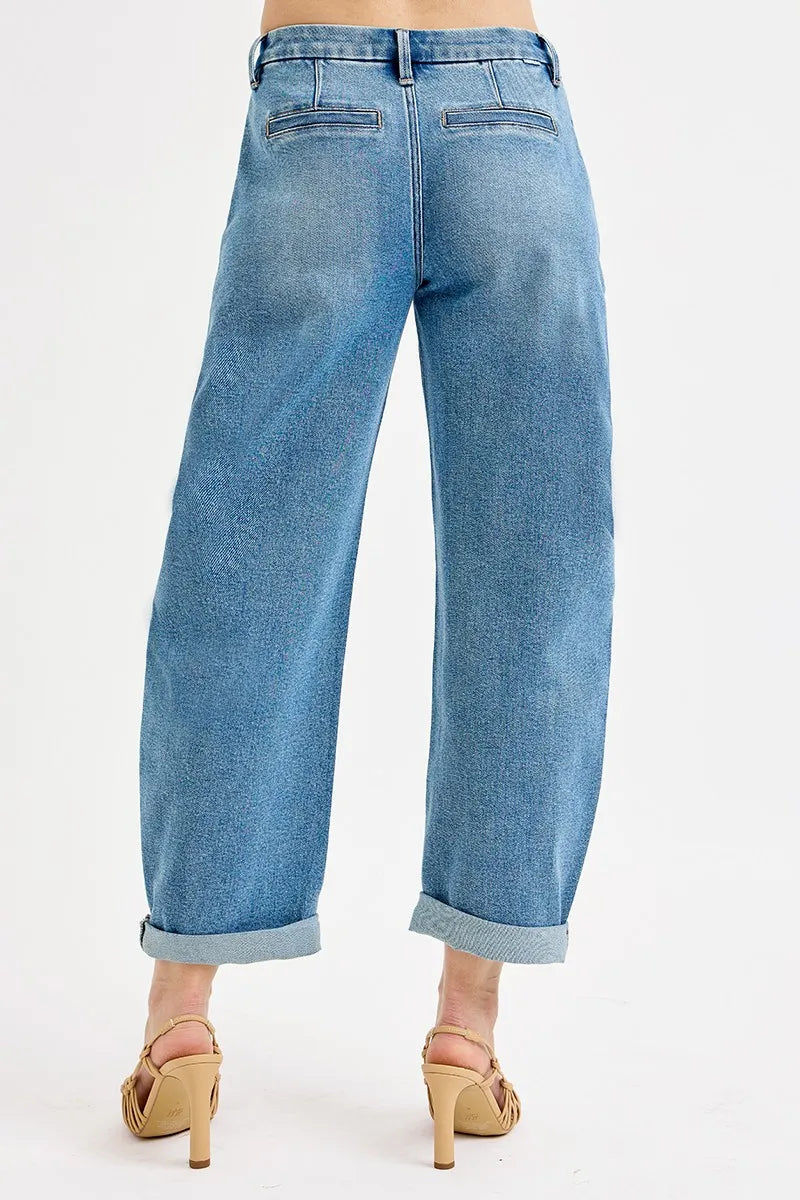 Stylish Mid Rise Roll-Up Jeans Designed for Plus Size Figures - Alwesbo Fashion