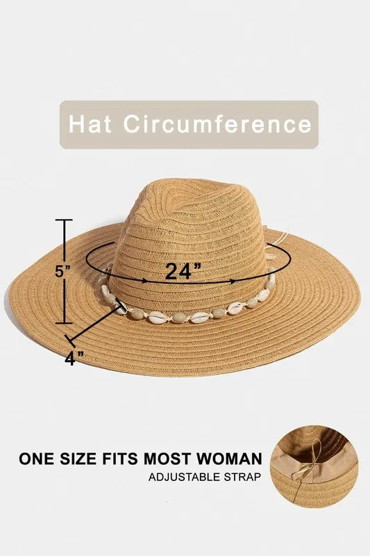 Fame Shell Beaded Wide Brim Straw Hat - Alwesbo Fashion