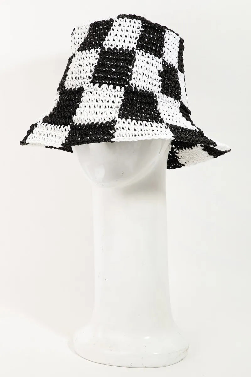 Fame Checkered Pattern Knit Bucket Hat - Alwesbo Fashion