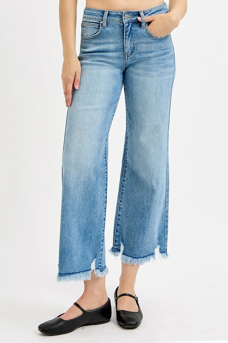 RISEN Full Size Mid Rise Crop Wide Leg Jeans Plus Size - Alwesbo Fashion