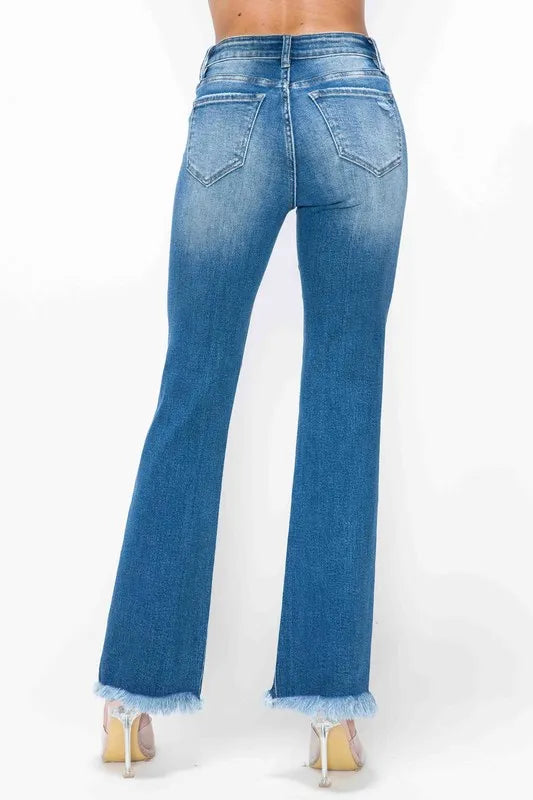 bytos Full Size Raw Hem Distressed High Rise Bootcut Jeans - Alwesbo Fashion