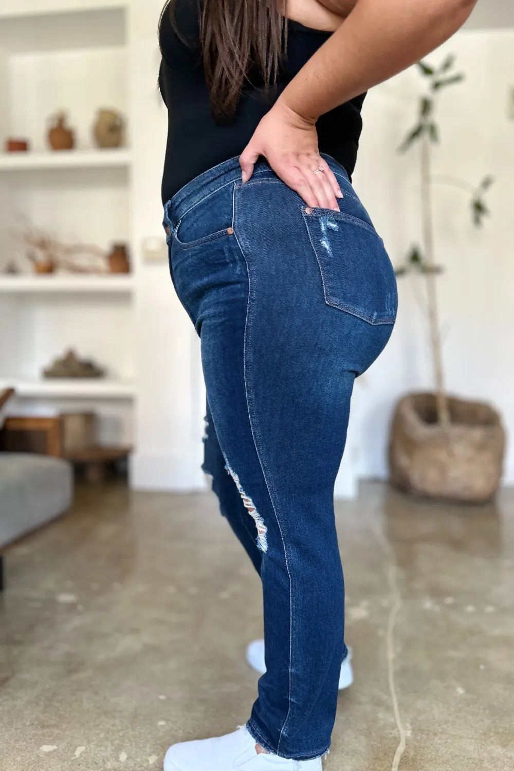 Judy Blue Full Size High Waist Rigid Magic Heavy Destroy Straight Jeans - Alwesbo Fashion