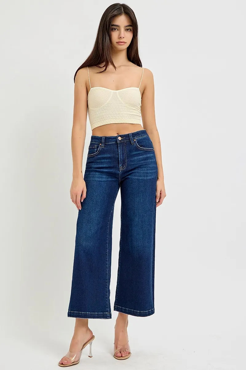 RISEN High Rise Crop Wide Jeans - Alwesbo Fashion