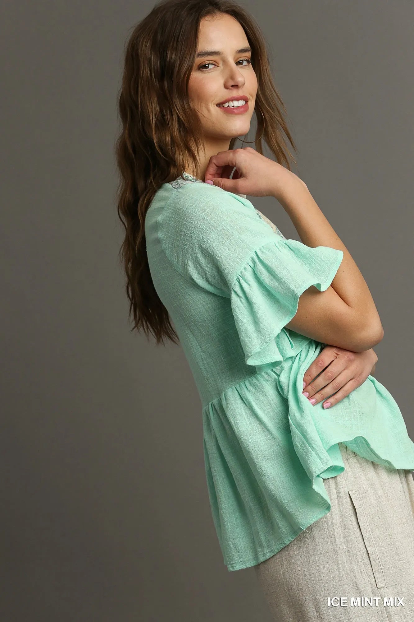 Floral Lace Babydoll Top with Half Sleeves - Alwesbo Fashion