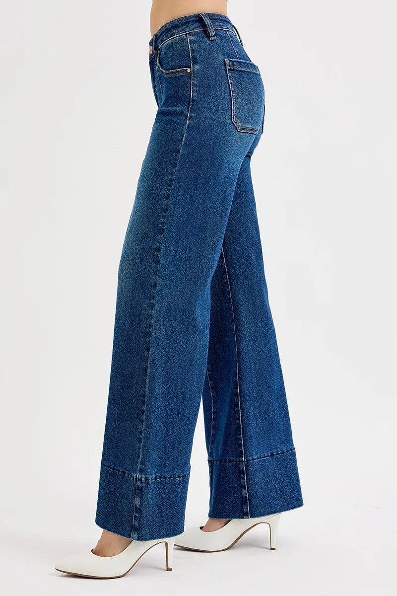Plus Size Tummy Control Mid Rise Ankle Wide Flare Jeans - Alwesbo Fashion
