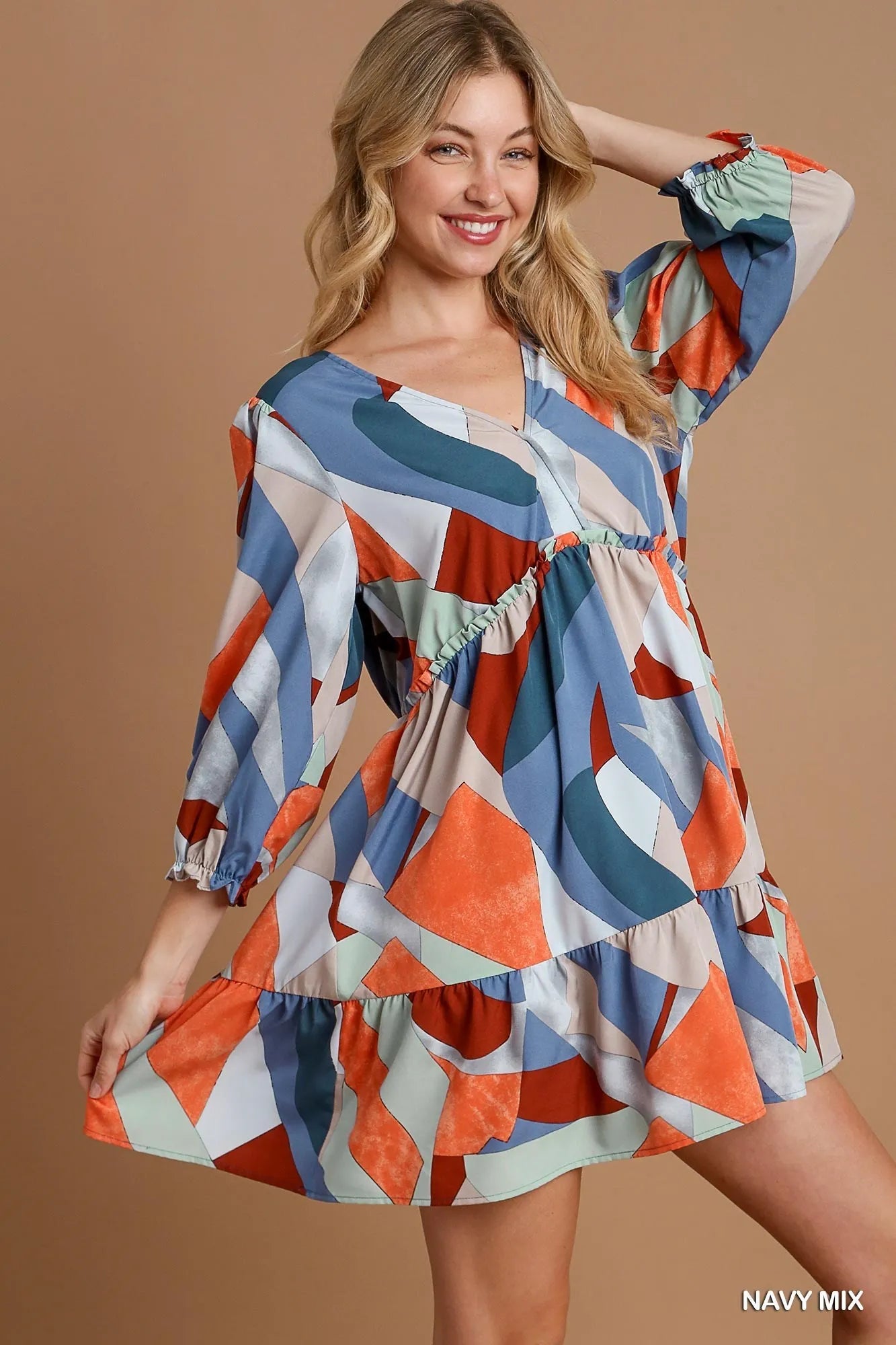 Boho Chic Tiered Dress – V-Neck & Abstract Pattern - Alwesbo Fashion