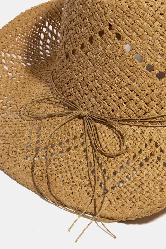 Fame Mixed Beaded Strap Western Fedora Straw Hat - Alwesbo Fashion