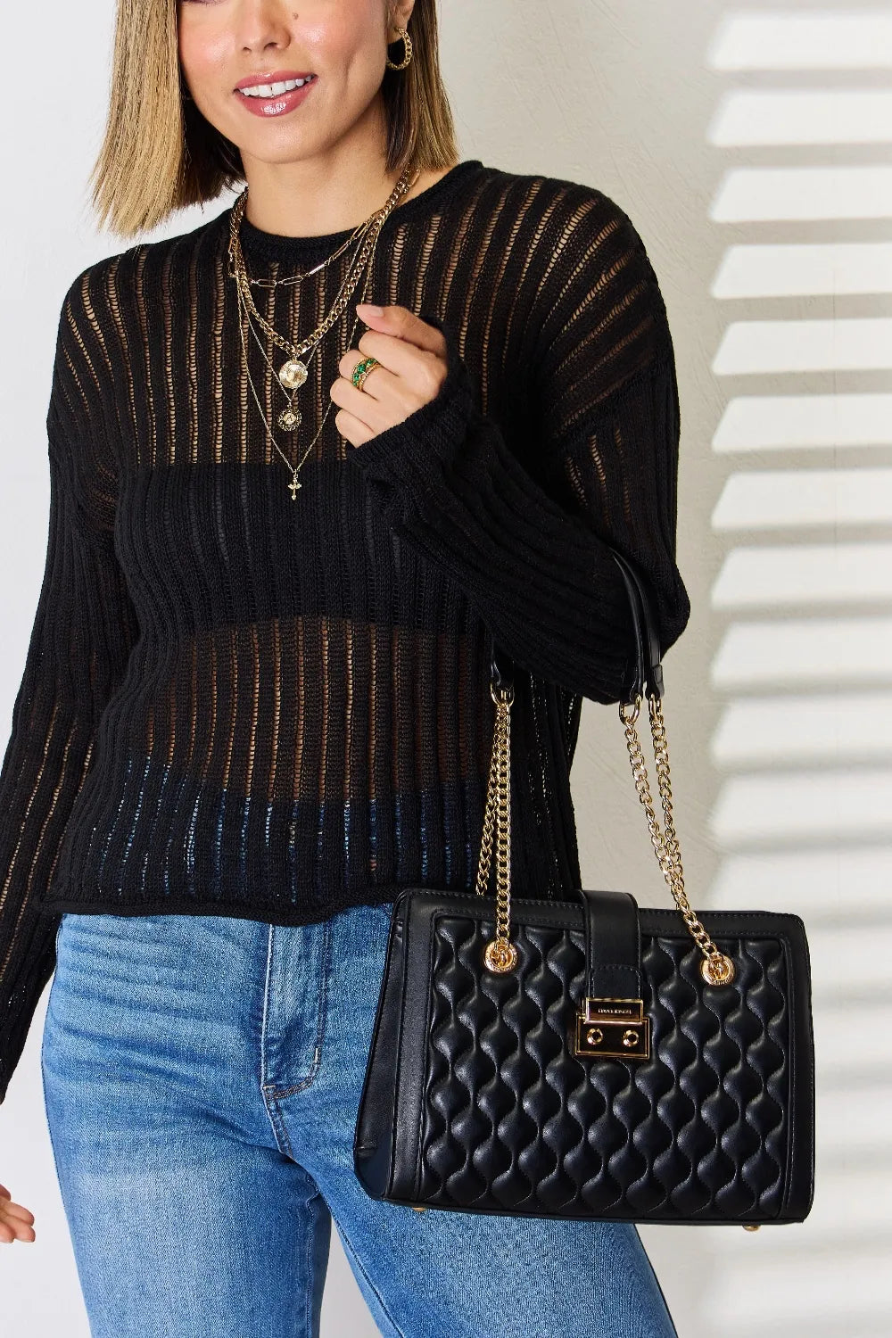 David Jones Quilted PU Leather Handbag - Alwesbo Fashion