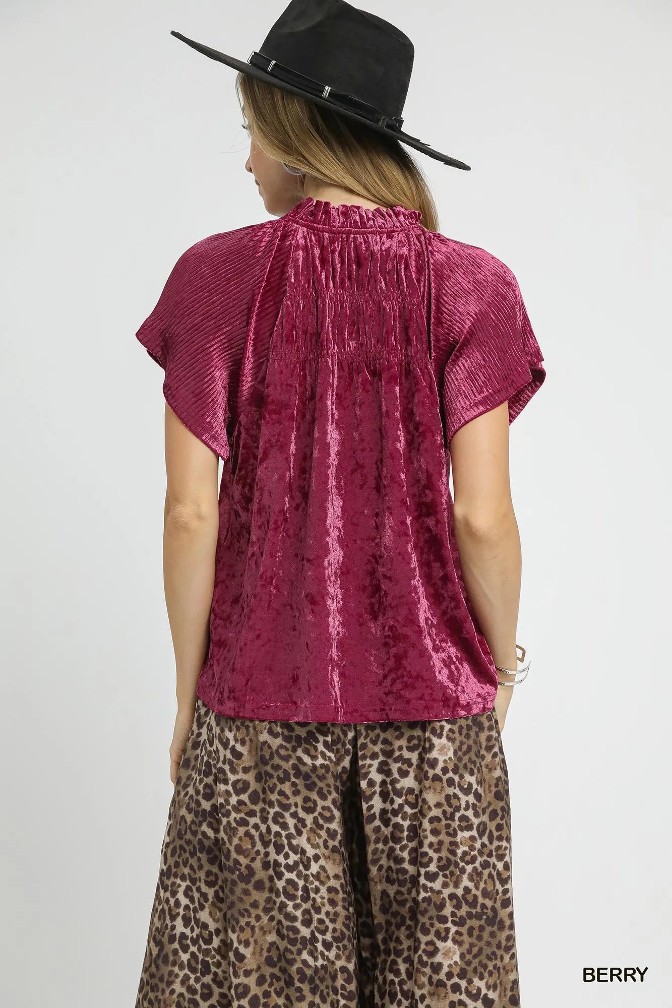 Pleated Crushed Velvet Top for Women - Alwesbo Fashion