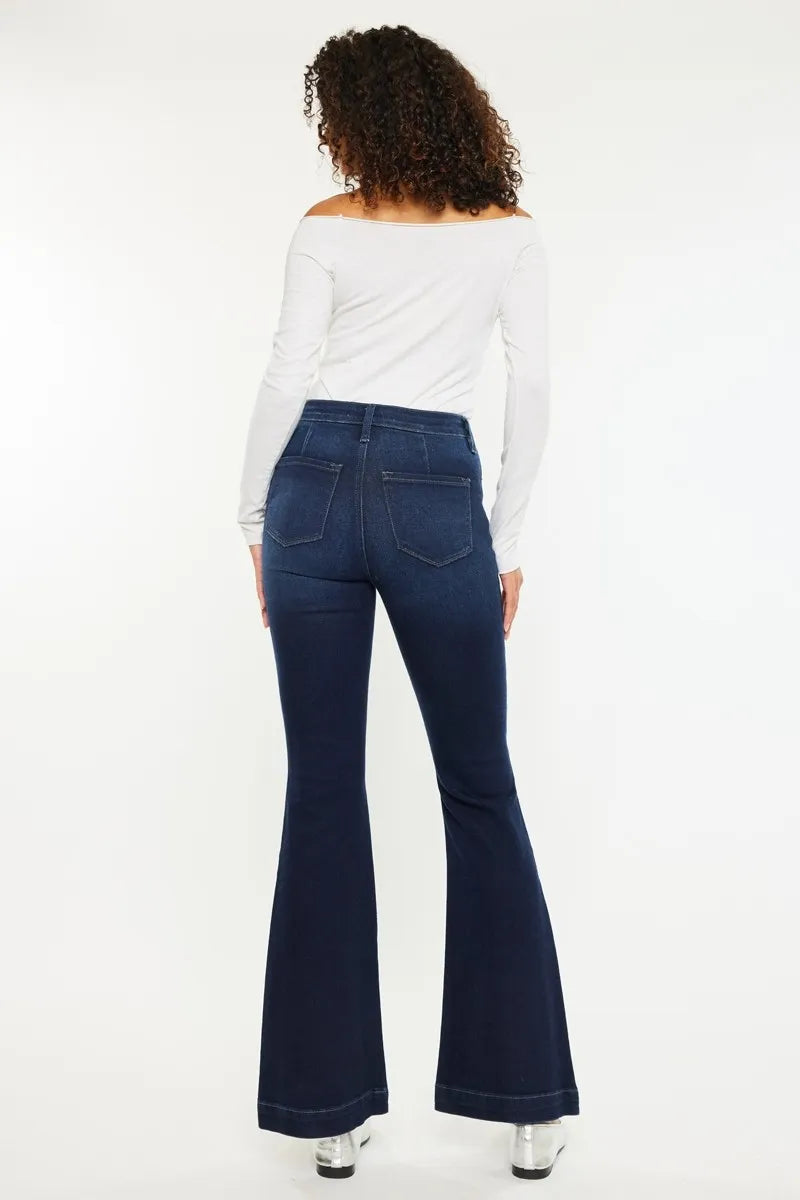 Women's High Waist Button Fly Flare Denim with Ripped Accents - Alwesbo Fashion