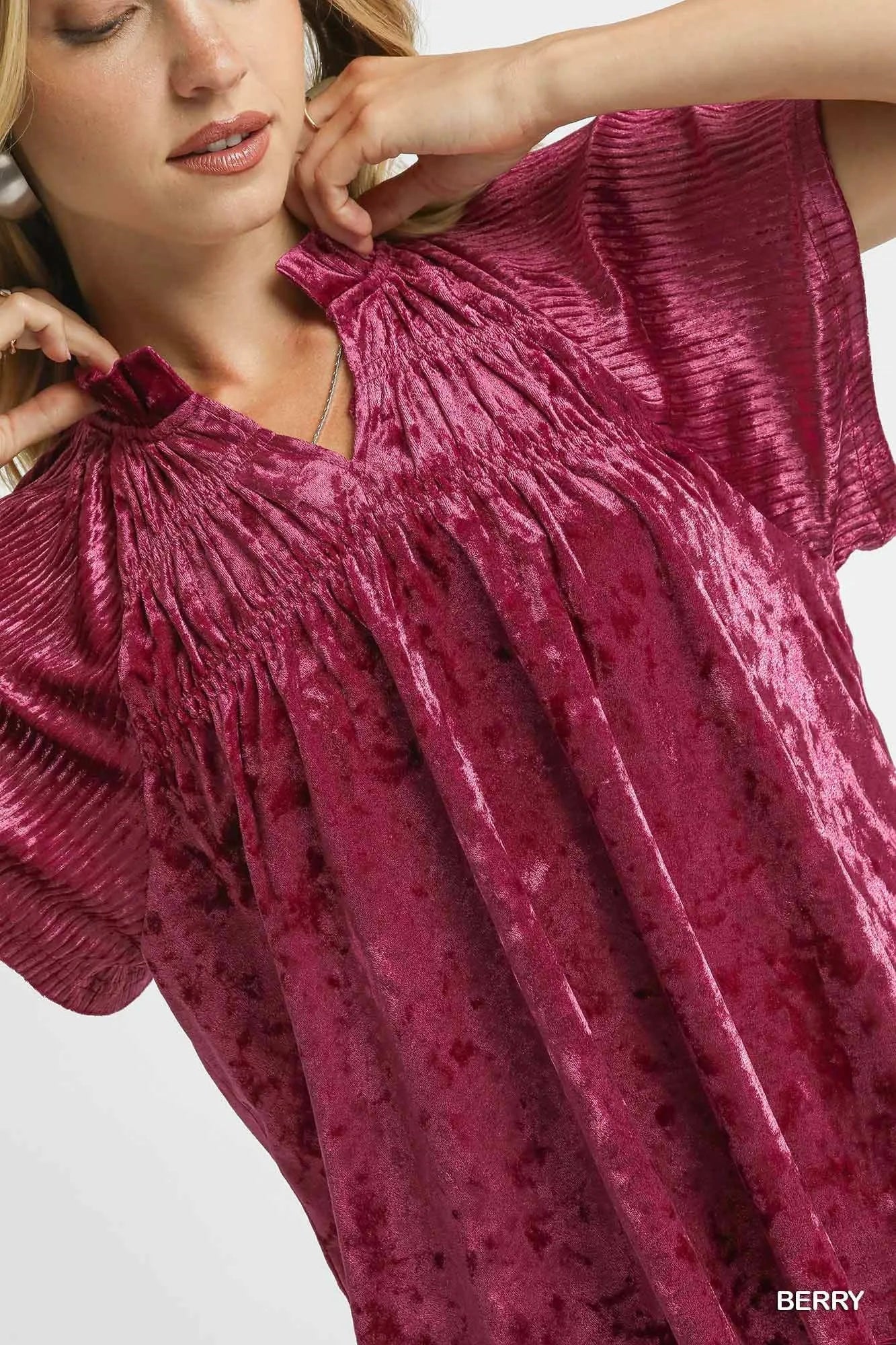 Pleated Crushed Velvet Top for Women - Alwesbo Fashion