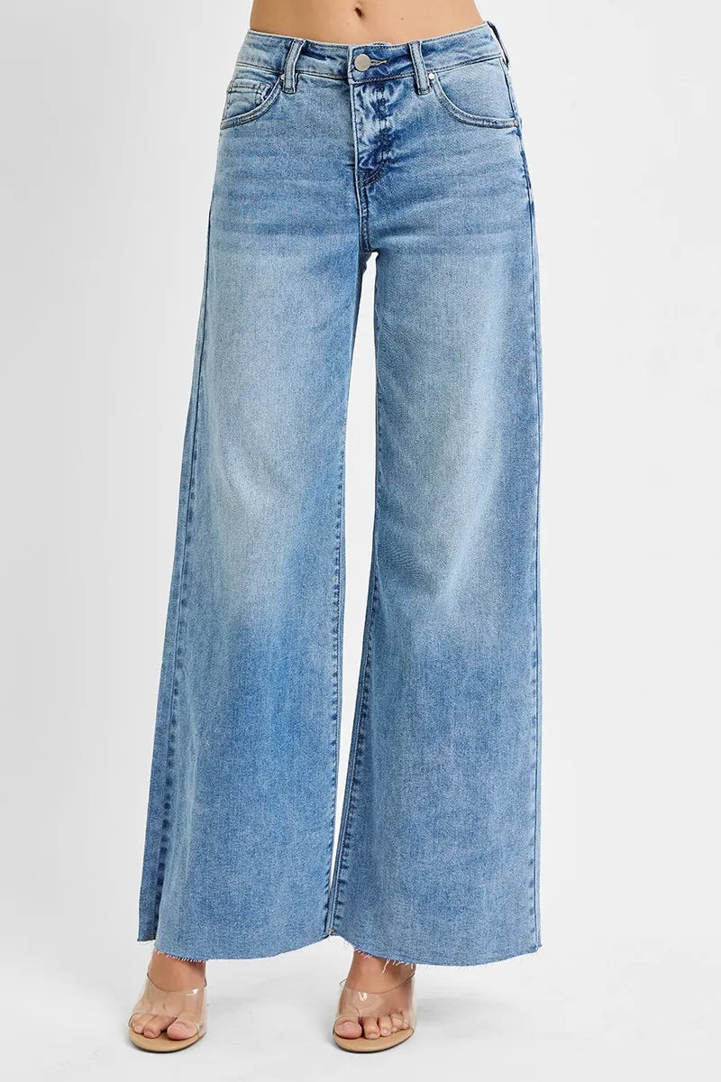 RISEN Full Size Tummy Control High Rise Ankle Palazzo Jeans Plus Size - Alwesbo Fashion